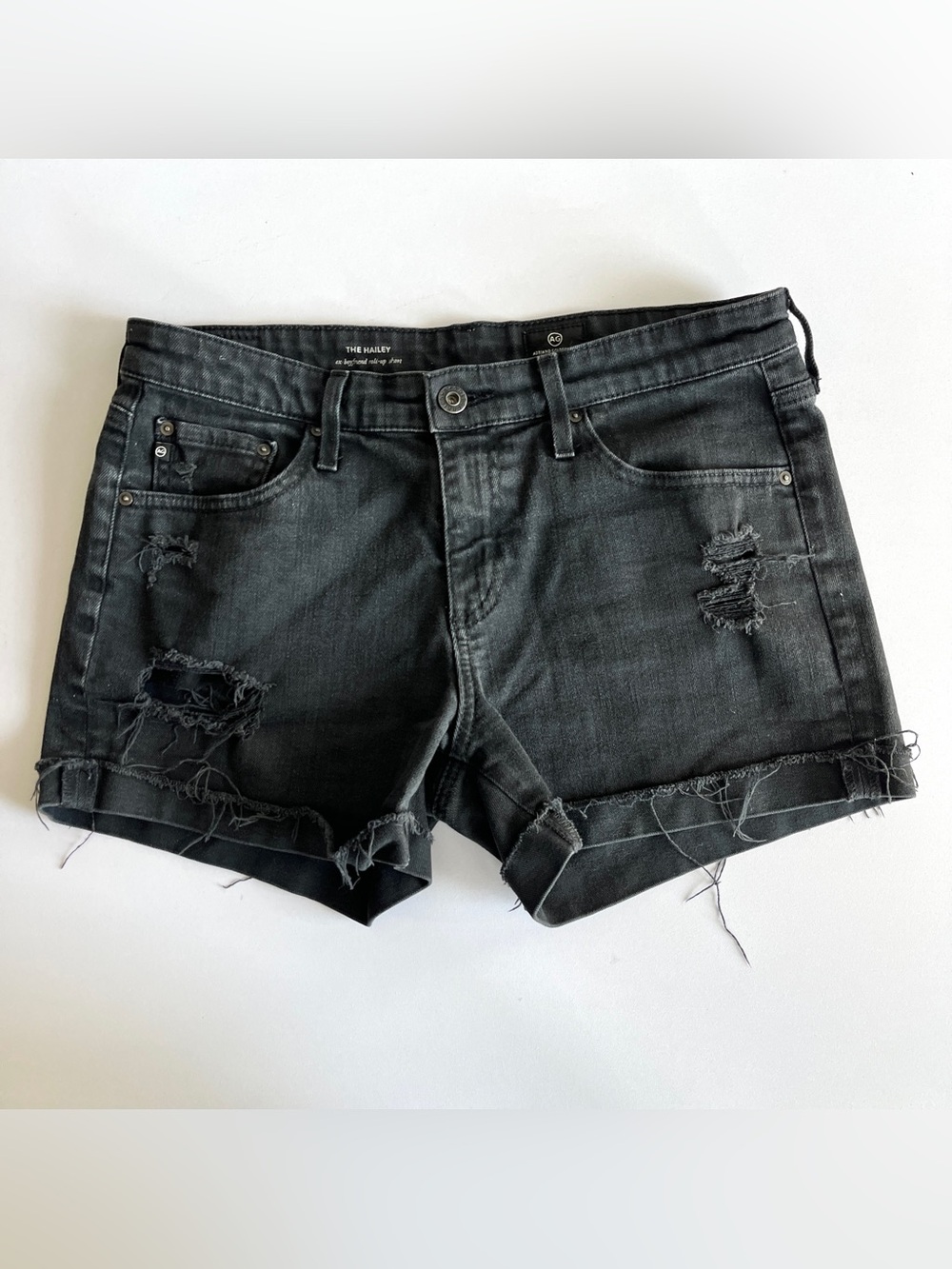 AG Hailey ex boyfriend roll up shorts womens 27 jean denim deconstructed black